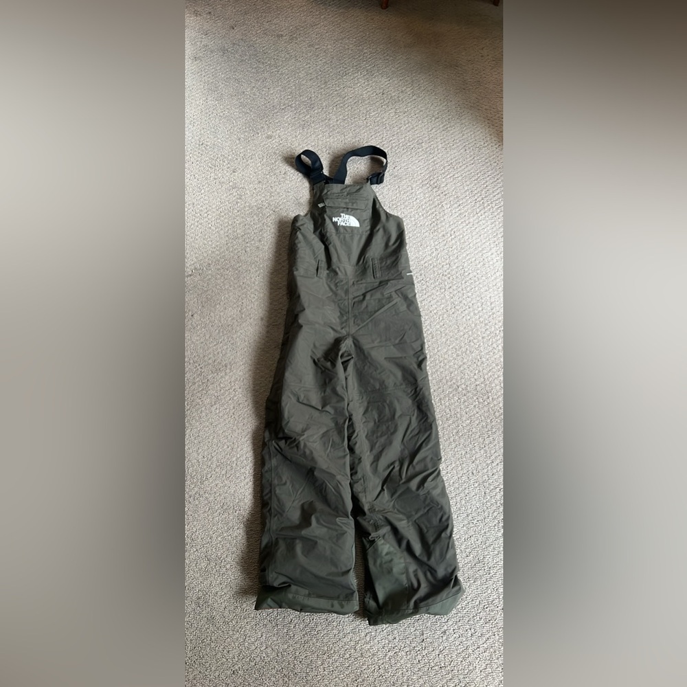 The North Face Khaki Green Snow Bib, size kids L 14/16